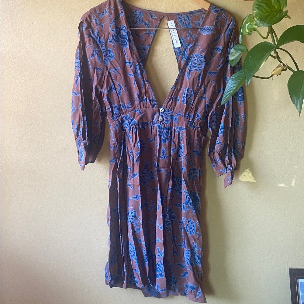 Saltwater LUXE Mauve and Blue Floral Dress Fall Size Sm/ Md NEW